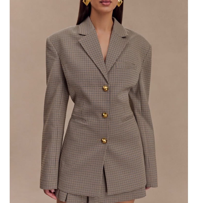 Meshki Mil Shaped Blazer Tan Check Size Xxl New With Tags